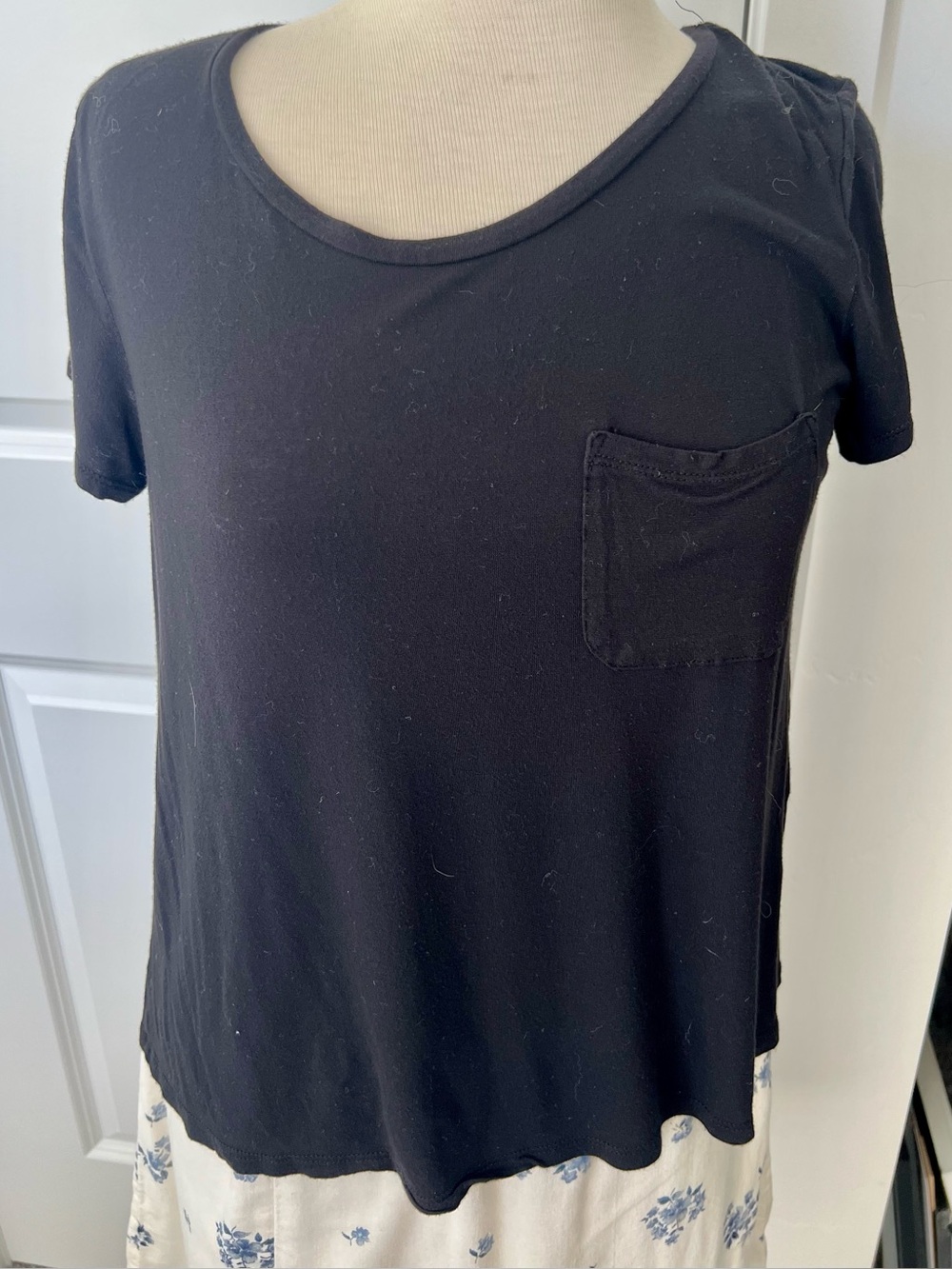 Divided Black Pocket Tee with Crew Neck